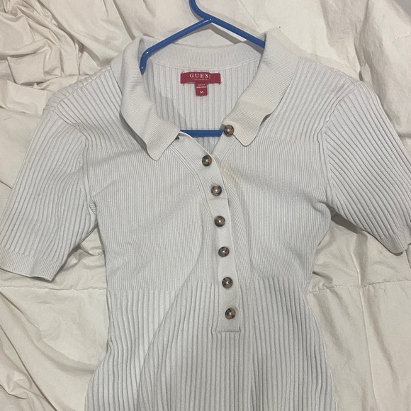 Guess Ivory Ribbed Button-Up Top - Picture 1 of 2
